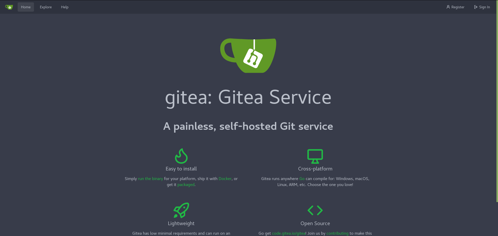 Gitea landing page